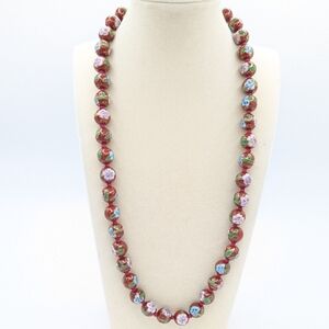 Vintage Red Cloisonné Bead Necklace 25"